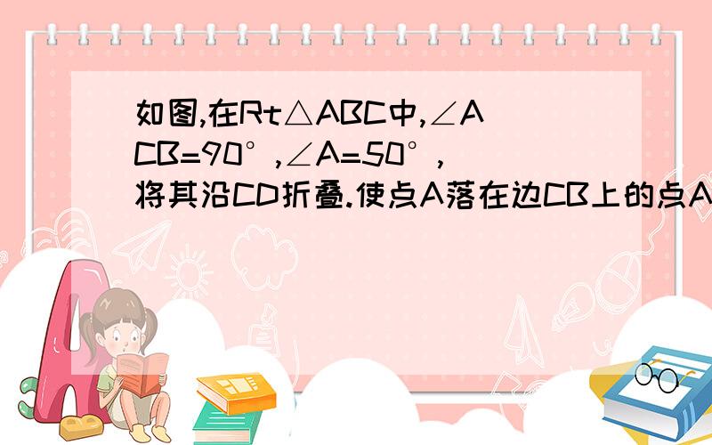 如图,在Rt△ABC中,∠ACB=90°,∠A=50°,将其沿CD折叠.使点A落在边CB上的点A’处,折痕为CD.CD与A`A有什么位置关系