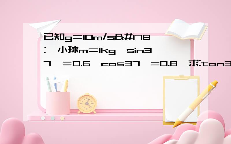 已知g＝10m/s²,小球m＝1kg,sin37°＝0.6,cos37°=0.8,求:tan37°=?         小球的加速度是多少?                小车的运动情况?           绳子的拉力是多少?