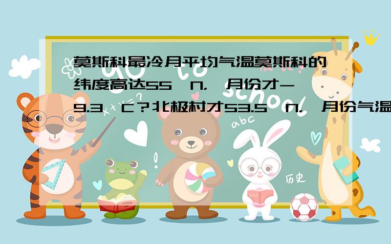 莫斯科最冷月平均气温莫斯科的纬度高达55°N，一月份才-9.3°C？北极村才53.5°N，一月份气温就低达-30.6°C
