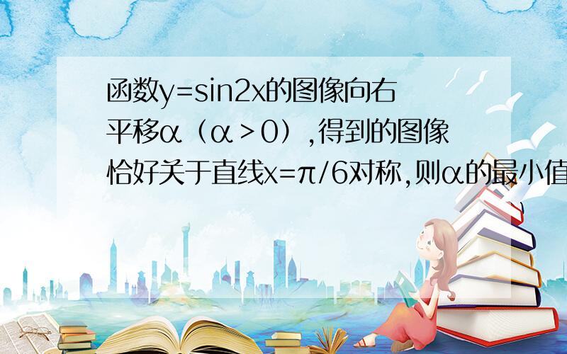 函数y=sin2x的图像向右平移α（α＞0）,得到的图像恰好关于直线x=π/6对称,则α的最小值是?答案是5π/12 why?