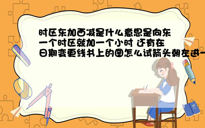 时区东加西减是什么意思是向东一个时区就加一个小时 还有在日期变更线书上的图怎么试箭头朝左进一日?