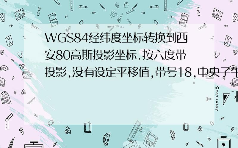 WGS84经纬度坐标转换到西安80高斯投影坐标.按六度带投影,没有设定平移值,带号18,中央子午线105,为什么105以西的坐标投影出来的结果是正的,不是应该是负数吗~我不是学这个的,只是接触过一