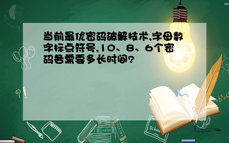 当前最优密码破解技术,字母数字标点符号,10、8、6个密码各需要多长时间?