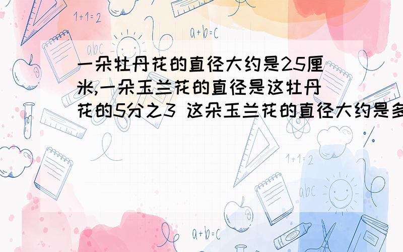 一朵牡丹花的直径大约是25厘米,一朵玉兰花的直径是这牡丹花的5分之3 这朵玉兰花的直径大约是多少厘米