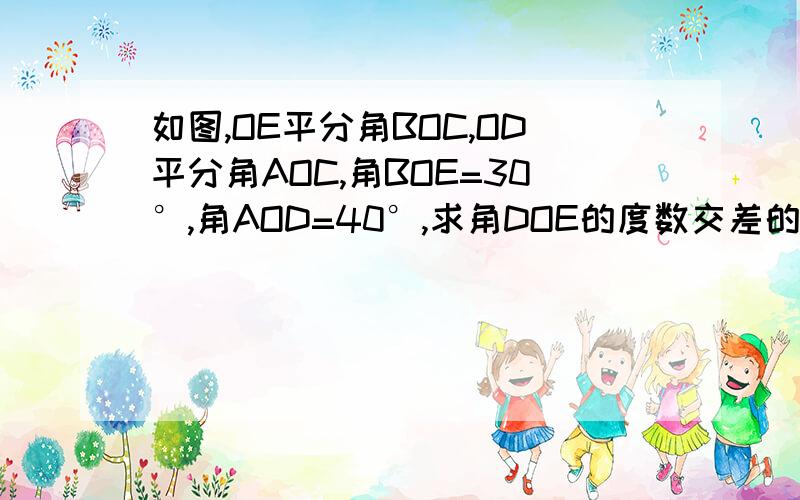 如图,OE平分角BOC,OD平分角AOC,角BOE=30°,角AOD=40°,求角DOE的度数交差的