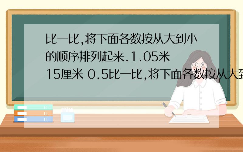 比一比,将下面各数按从大到小的顺序排列起来.1.05米 15厘米 0.5比一比,将下面各数按从大到小的顺序排列起来.1.05米 15厘米 0.51米 1米5厘米