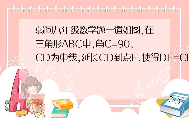 弱问八年级数学题一道如图,在三角形ABC中,角C=90,CD为中线,延长CD到点E,使得DE=CD,连接AE,BE,证;四边形ACBE为钜形