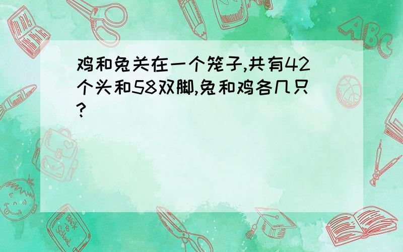 鸡和兔关在一个笼子,共有42个头和58双脚,兔和鸡各几只?