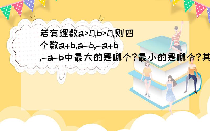 若有理数a>0,b>0,则四个数a+b,a-b,-a+b,-a-b中最大的是哪个?最小的是哪个?其中a-b有什么特殊意义?