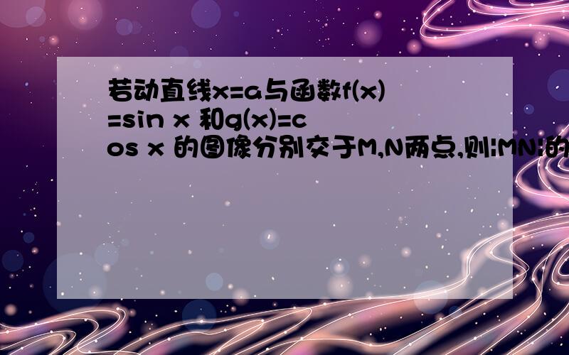 若动直线x=a与函数f(x)=sin x 和g(x)=cos x 的图像分别交于M,N两点,则|MN|的最大值为最好有详解