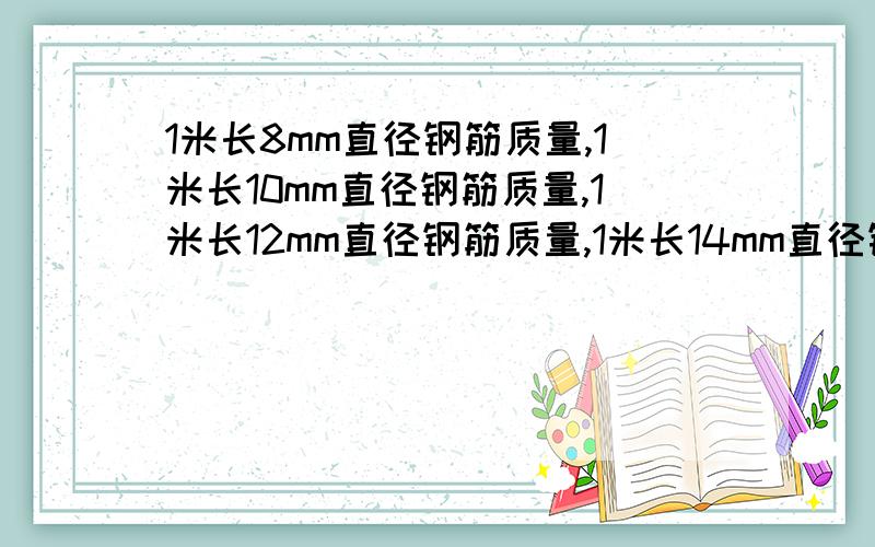 1米长8mm直径钢筋质量,1米长10mm直径钢筋质量,1米长12mm直径钢筋质量,1米长14mm直径钢筋质量1米长25mm直径钢筋质量,1米长28mm直径钢筋质量,这些质量分别是多少,