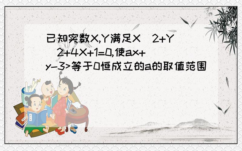 已知实数X,Y满足X^2+Y^2+4X+1=0,使ax+y-3>等于0恒成立的a的取值范围