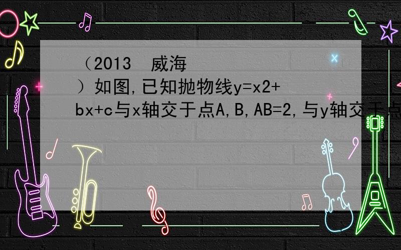 （2013•威海）如图,已知抛物线y=x2+bx+c与x轴交于点A,B,AB=2,与y轴交于点C,用户名：知****** |分类：|浏览872次 2013-12-02 21:24对称轴为直线x=2．（1）求抛物线的函数表达式；（2）设P为对称轴上