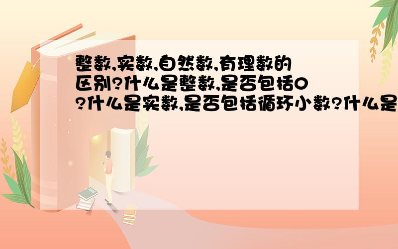 整数,实数,自然数,有理数的区别?什么是整数,是否包括0?什么是实数,是否包括循环小数?什么是有理数,无理数?什么是自然数,是否包括0