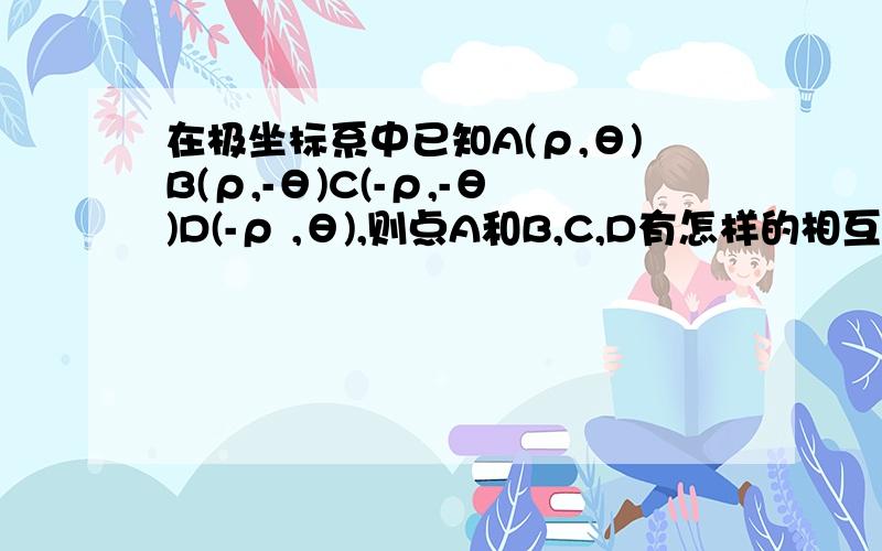 在极坐标系中已知A(ρ,θ)B(ρ,-θ)C(-ρ,-θ)D(-ρ ,θ),则点A和B,C,D有怎样的相互位置关系?