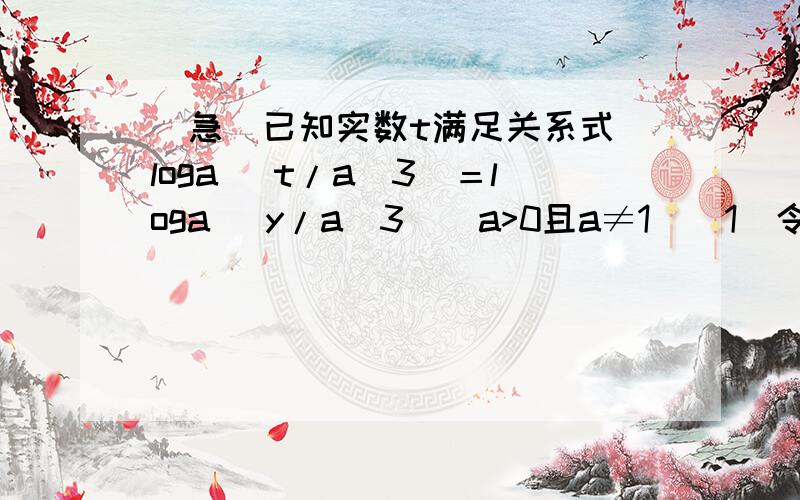 （急）已知实数t满足关系式 loga （t/a^3）＝loga（ y/a^3）(a>0且a≠1)(1)令t=ax,求y=f(x)的表达式；(2)若x∈(0,2]时,y有最小值8,求a和x的值求详细解答过程