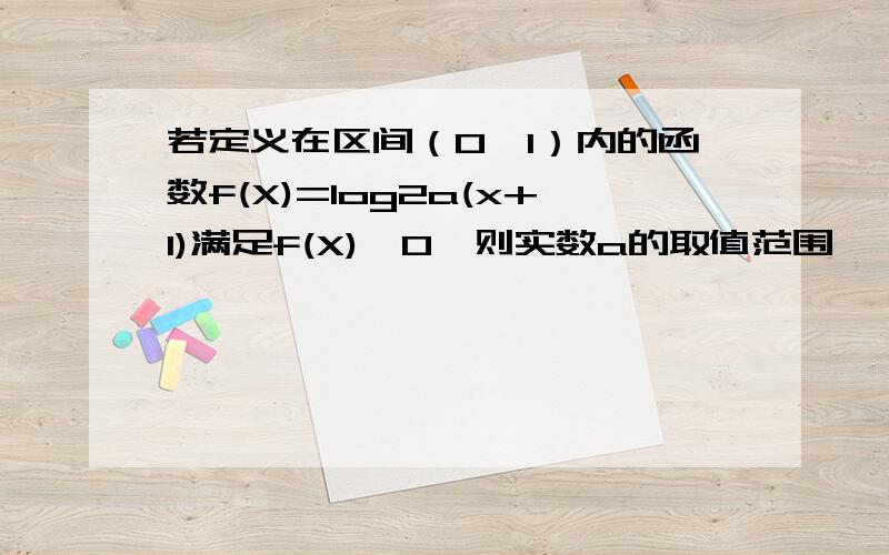 若定义在区间（0,1）内的函数f(X)=log2a(x+1)满足f(X)>0,则实数a的取值范围