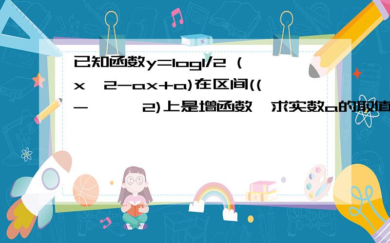 已知函数y=log1/2 (x^2-ax+a)在区间((-∞,√2)上是增函数,求实数a的取值范围1.过程2底数小于1 ,所以log0.5(x)是减函数 为什么x^2-ax+a在区间内是增函数