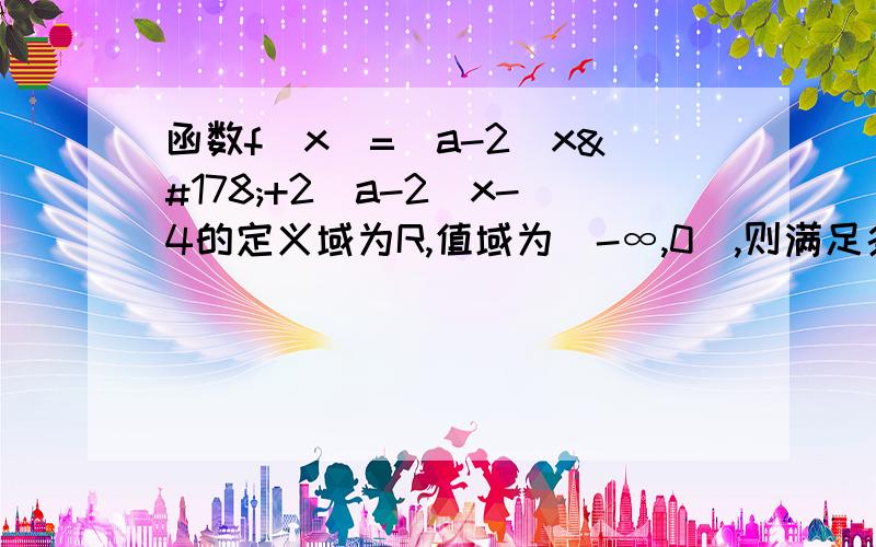 函数f(x)=(a-2)x²+2(a-2)x-4的定义域为R,值域为(-∞,0],则满足条件的实数a组成的集合是?不要复制的答案,现在我用的是配方法,就是①y=(a-2)(x+1)²-(a-2)-4②a-2