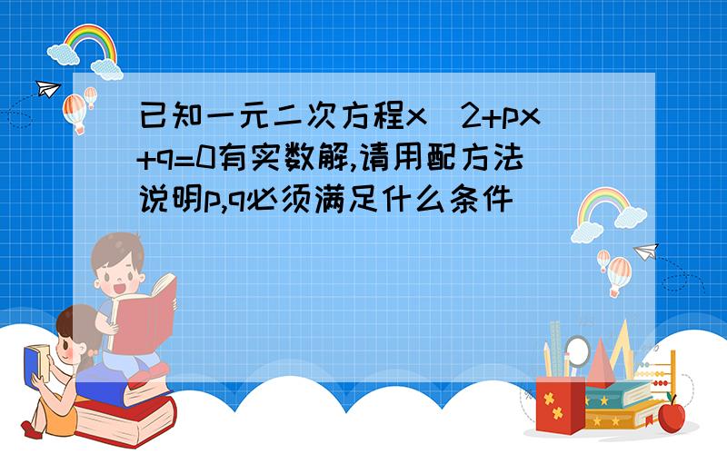 已知一元二次方程x^2+px+q=0有实数解,请用配方法说明p,q必须满足什么条件