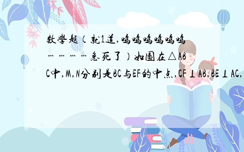 数学题（就1道,呜呜呜呜呜呜…………急死了）如图在△ABC中,M,N分别是BC与EF的中点,CF⊥AB,BE⊥AC,证明：MN ⊥EF.————————————————————————————————