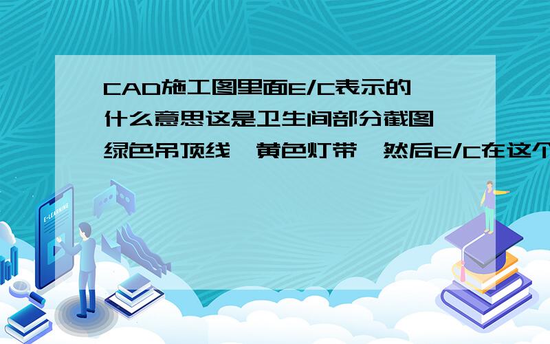 CAD施工图里面E/C表示的什么意思这是卫生间部分截图,绿色吊顶线,黄色灯带,然后E/C在这个部分表示的是风口还是什么?