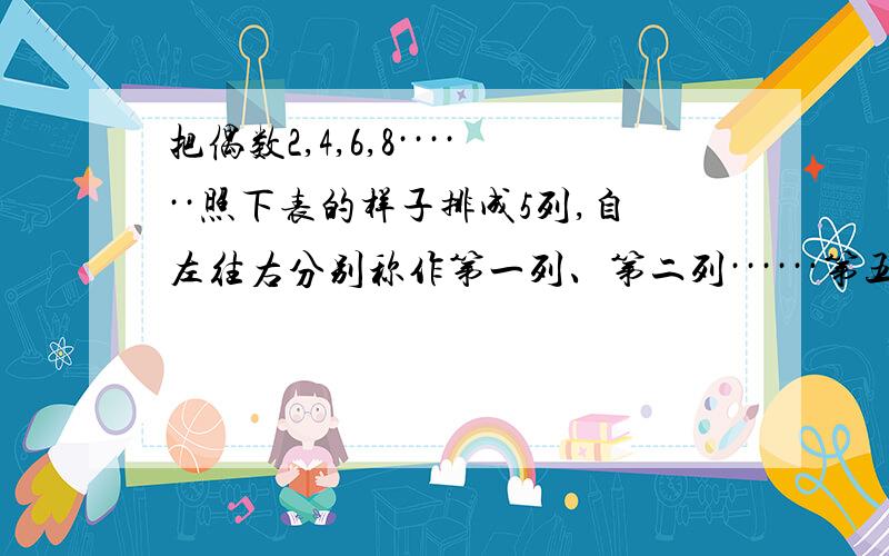 把偶数2,4,6,8······照下表的样子排成5列,自左往右分别称作第一列、第二列······第五列.第100个偶数【也是200】会出现在哪一列中?列出算式第一列 第二列 第三列 第四列 第五列2 4 6 816