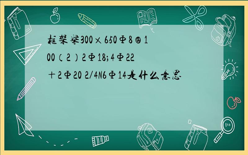 框架梁300×650Φ8＠100（2）2Φ18；4Φ22＋2Φ20 2／4N6Φ14是什么意思