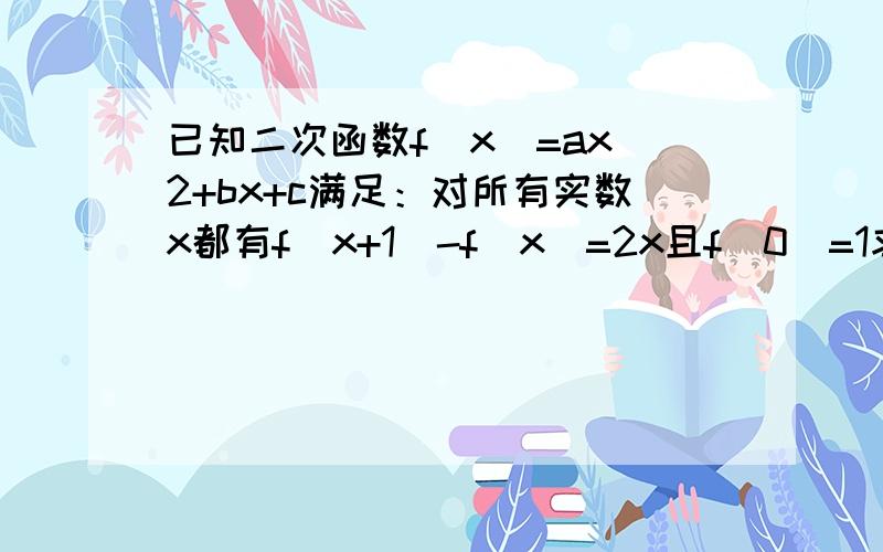 已知二次函数f(x)=ax^2+bx+c满足：对所有实数x都有f(x+1)-f(x)=2x且f(0)=1求f(x)的解析式,求f(x)在[0,2]上的值域