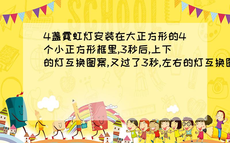 4盏霓虹灯安装在大正方形的4个小正方形框里,3秒后,上下的灯互换图案,又过了3秒,左右的灯互换图案,.,重复这样的变化规律.请问经过1分钟霓虹灯的排列图案.