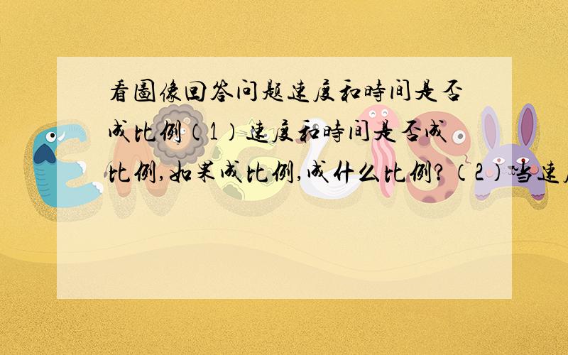 看图像回答问题速度和时间是否成比例（1）速度和时间是否成比例,如果成比例,成什么比例?（2）当速度变化到90千米／时,所用时间是多少?