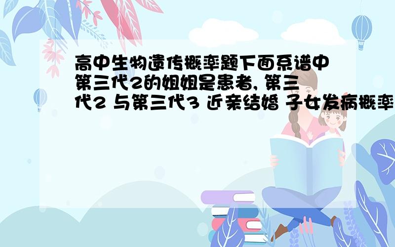 高中生物遗传概率题下面系谱中第三代2的姐姐是患者, 第三代2 与第三代3 近亲结婚 子女发病概率如何? 写出计算过程~