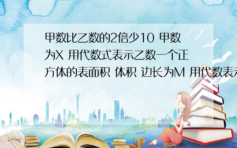 甲数比乙数的2倍少10 甲数为X 用代数式表示乙数一个正方体的表面积 体积 边长为M 用代数表示 两个 / N