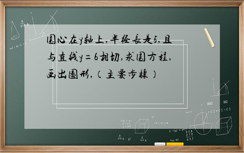 圆心在y轴上,半径长是5,且与直线y=6相切,求圆方程,画出图形,（主要步骤）