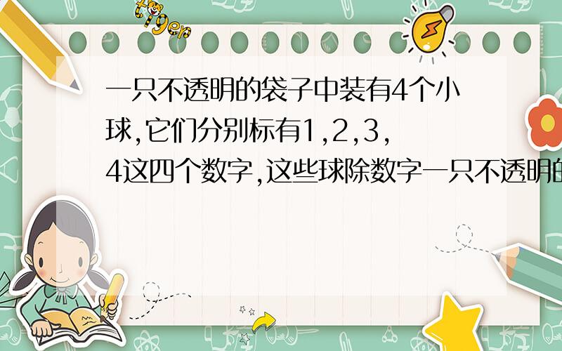 一只不透明的袋子中装有4个小球,它们分别标有1,2,3,4这四个数字,这些球除数字一只不透明的袋子中装有4个小球,它们分别标有1、2、3、4这四个数字,这些球除数字外都相同,搅匀后从中任意摸