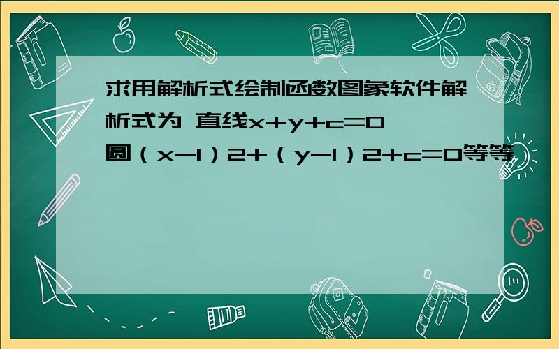 求用解析式绘制函数图象软件解析式为 直线x+y+c=0 圆（x-1）2+（y-1）2+c=0等等