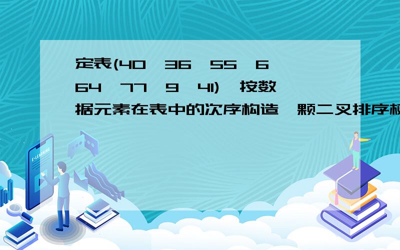 定表(40,36,55,6,64,77,9,41),按数据元素在表中的次序构造一颗二叉排序树,并求其平均查找长度.