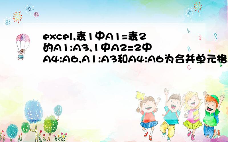 excel,表1中A1=表2的A1:A3,1中A2=2中A4:A6,A1:A3和A4:A6为合并单元格,以此类推,怎么下拉套格式/公式单元格里填文本的,不是数字