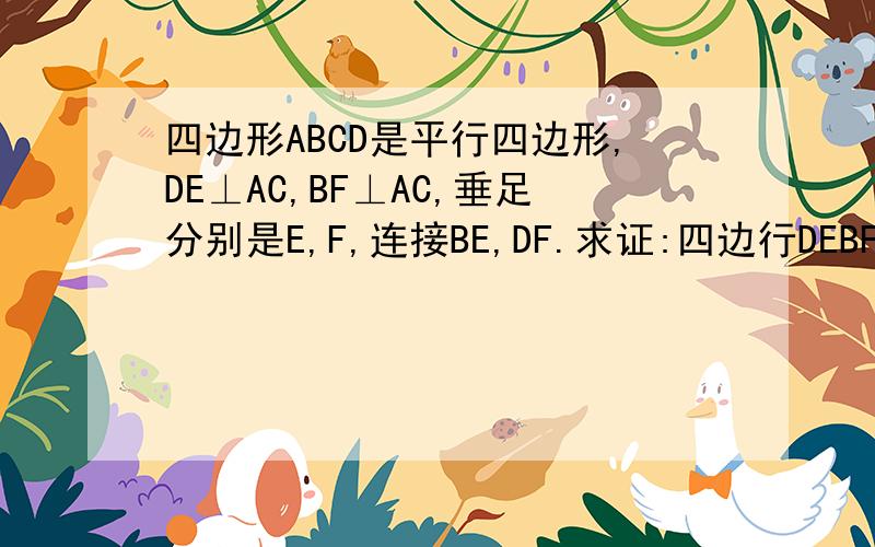 四边形ABCD是平行四边形,DE⊥AC,BF⊥AC,垂足分别是E,F,连接BE,DF.求证:四边行DEBF是平行四边形