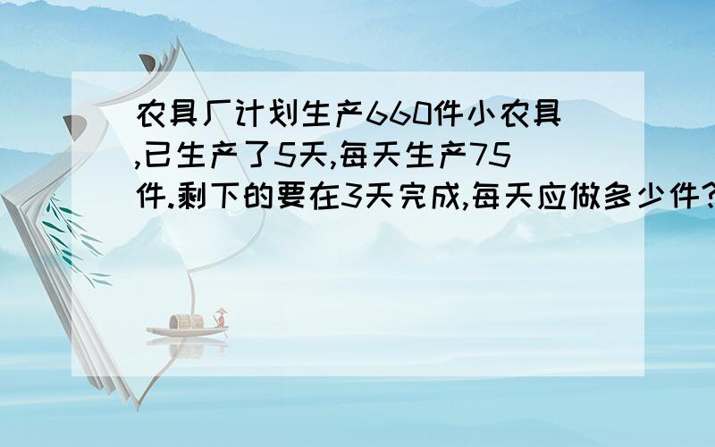 农具厂计划生产660件小农具,已生产了5天,每天生产75件.剩下的要在3天完成,每天应做多少件?用方程解