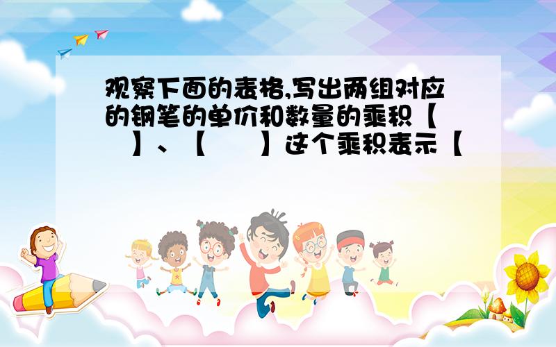 观察下面的表格,写出两组对应的钢笔的单价和数量的乘积【　　】、【　　】这个乘积表示【　　　　　　　　】购买钢笔的单价和数量成反比例吗,为什么?