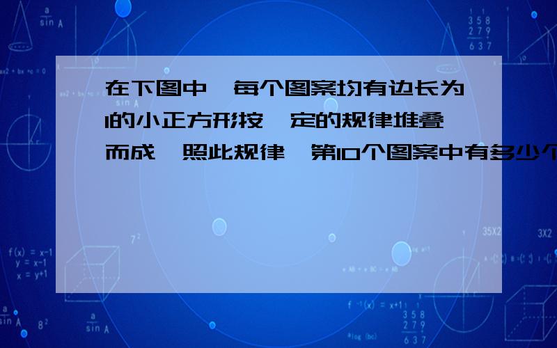 在下图中,每个图案均有边长为1的小正方形按一定的规律堆叠而成,照此规律,第10个图案中有多少个小正方?