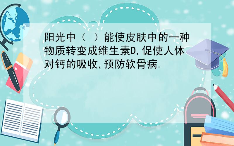 阳光中（ ）能使皮肤中的一种物质转变成维生素D,促使人体对钙的吸收,预防软骨病.