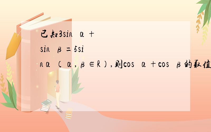已知3sin²α+sin²β=5sinα （α,β∈R）,则cos²α+cos²β的取值范围是