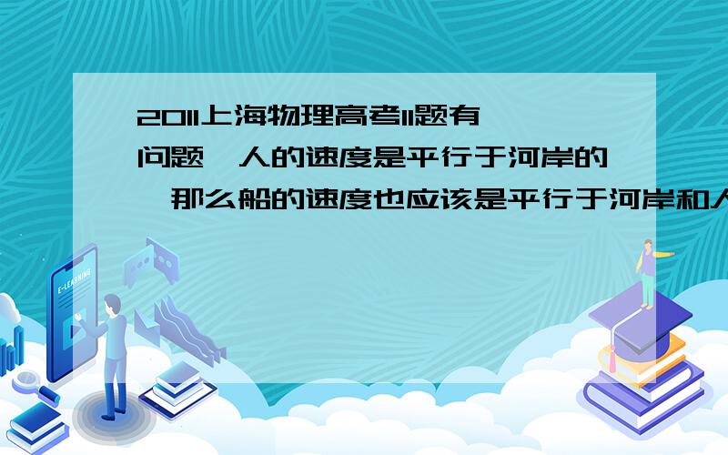 2011上海物理高考11题有问题,人的速度是平行于河岸的,那么船的速度也应该是平行于河岸和人平行运动的啊,而且题中所问的是船的速率而不是船沿绳子方向的速度,所以我认为正确的答案不在