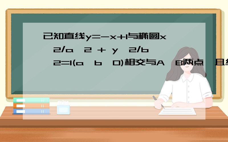 已知直线y=-x+1与椭圆x^2/a^2 + y^2/b^2=1(a>b>0)相交与A、B两点,且线段AB的中点在直线l：x-2y=0上.问：若椭圆的右焦点关于直线l的对称点在圆x^2+y^2=4上,求此椭圆的方程