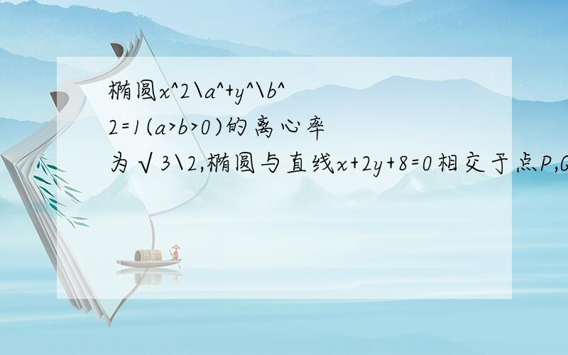 椭圆x^2\a^+y^\b^2=1(a>b>0)的离心率为√3\2,椭圆与直线x+2y+8=0相交于点P,Q,且|PQ|=√10,求椭圆方程