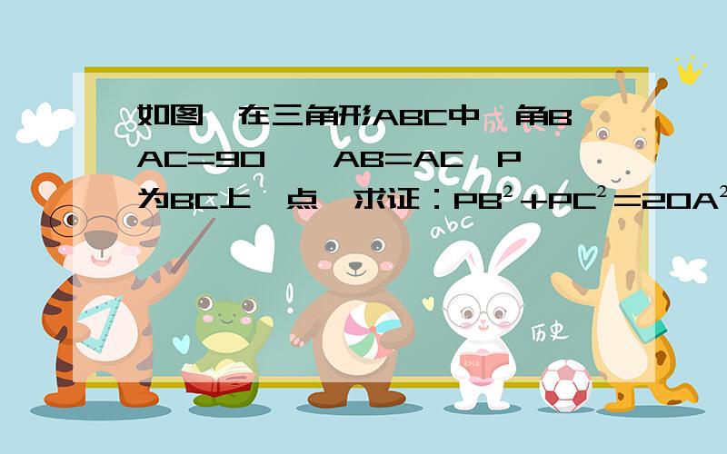 如图,在三角形ABC中,角BAC=90°,AB=AC,P为BC上一点,求证：PB²+PC²=2OA²