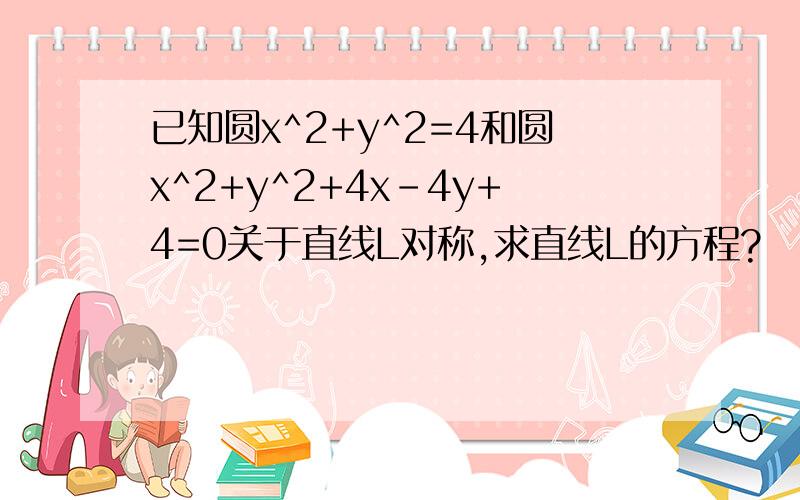 已知圆x^2+y^2=4和圆x^2+y^2+4x-4y+4=0关于直线L对称,求直线L的方程?