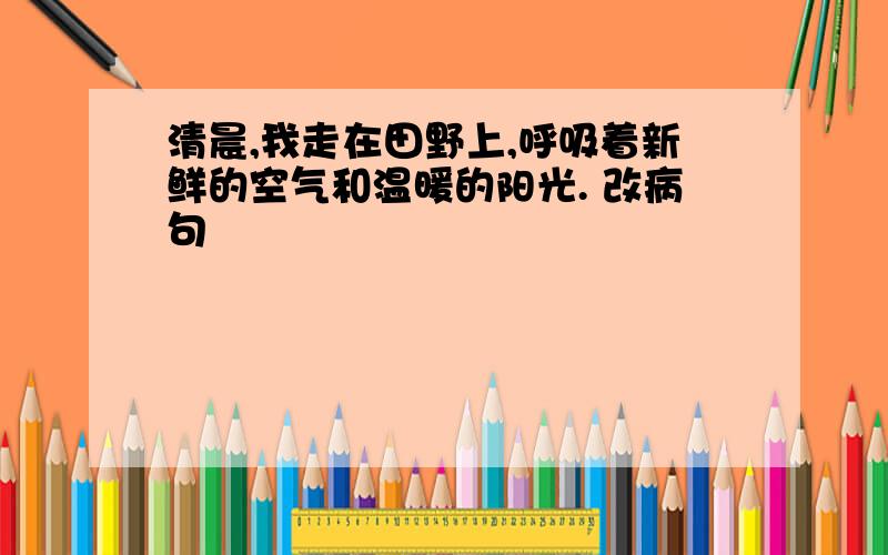 清晨,我走在田野上,呼吸着新鲜的空气和温暖的阳光. 改病句